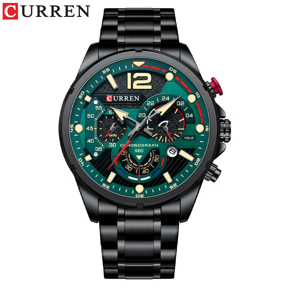 Men's Six-Pin Chronograph Watch | Steel Band Quartz Calendar