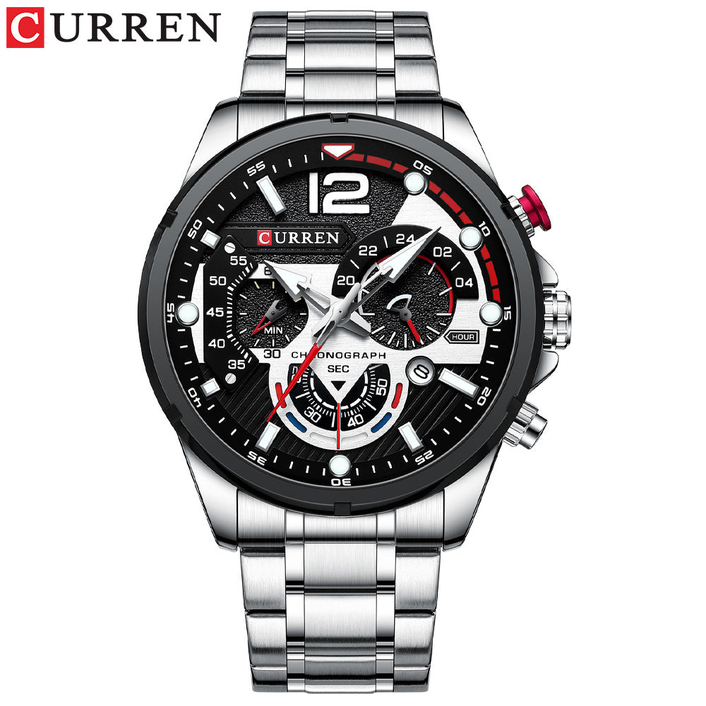 Men's Six-Pin Chronograph Watch | Steel Band Quartz Calendar