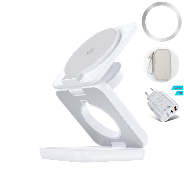 3-in-1 Foldable Magnetic Wireless Charger — 15W Fast Charge for iPhone, AirPods & Apple Watch