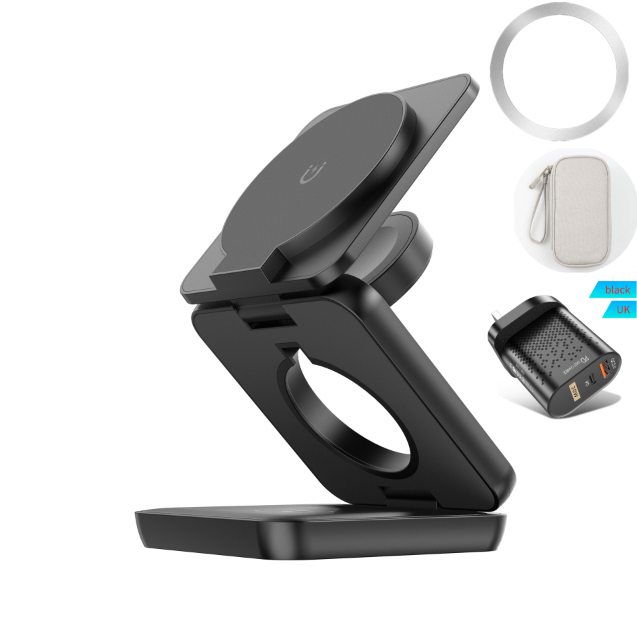 3-in-1 Foldable Magnetic Wireless Charger — 15W Fast Charge for iPhone, AirPods & Apple Watch