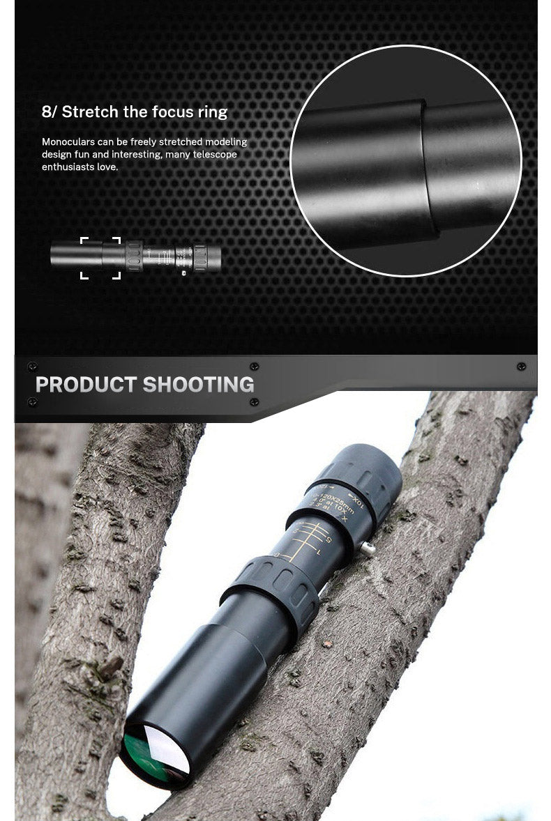 10-30×25 HD Zoom Monocular Telescope — Portable Long Range Spyglass for Hunting & Outdoor