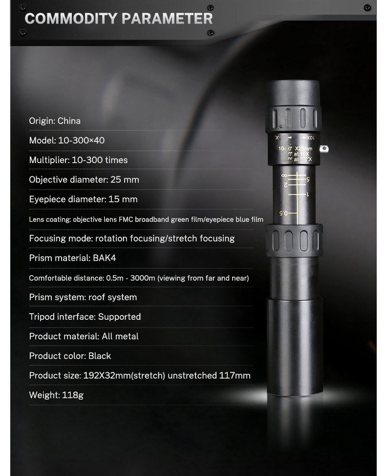 10-30×25 HD Zoom Monocular Telescope — Portable Long Range Spyglass for Hunting & Outdoor