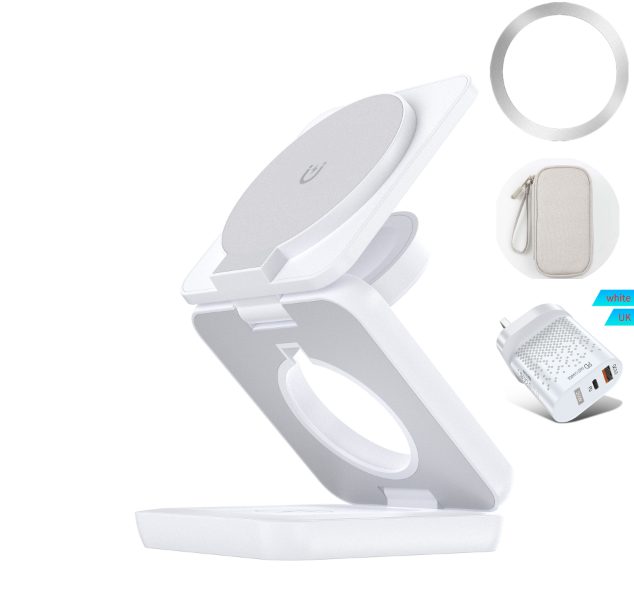 3-in-1 Foldable Magnetic Wireless Charger — 15W Fast Charge for iPhone, AirPods & Apple Watch