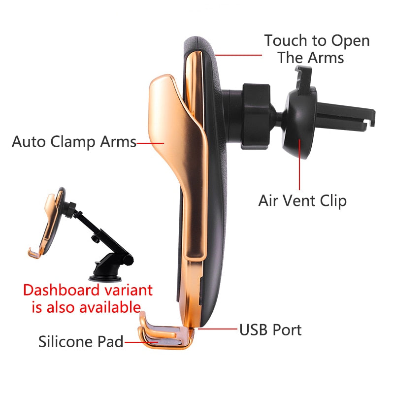 10W Qi Wireless Car Charger Mount — Auto-Clamp Phone Holder with Fast Charging