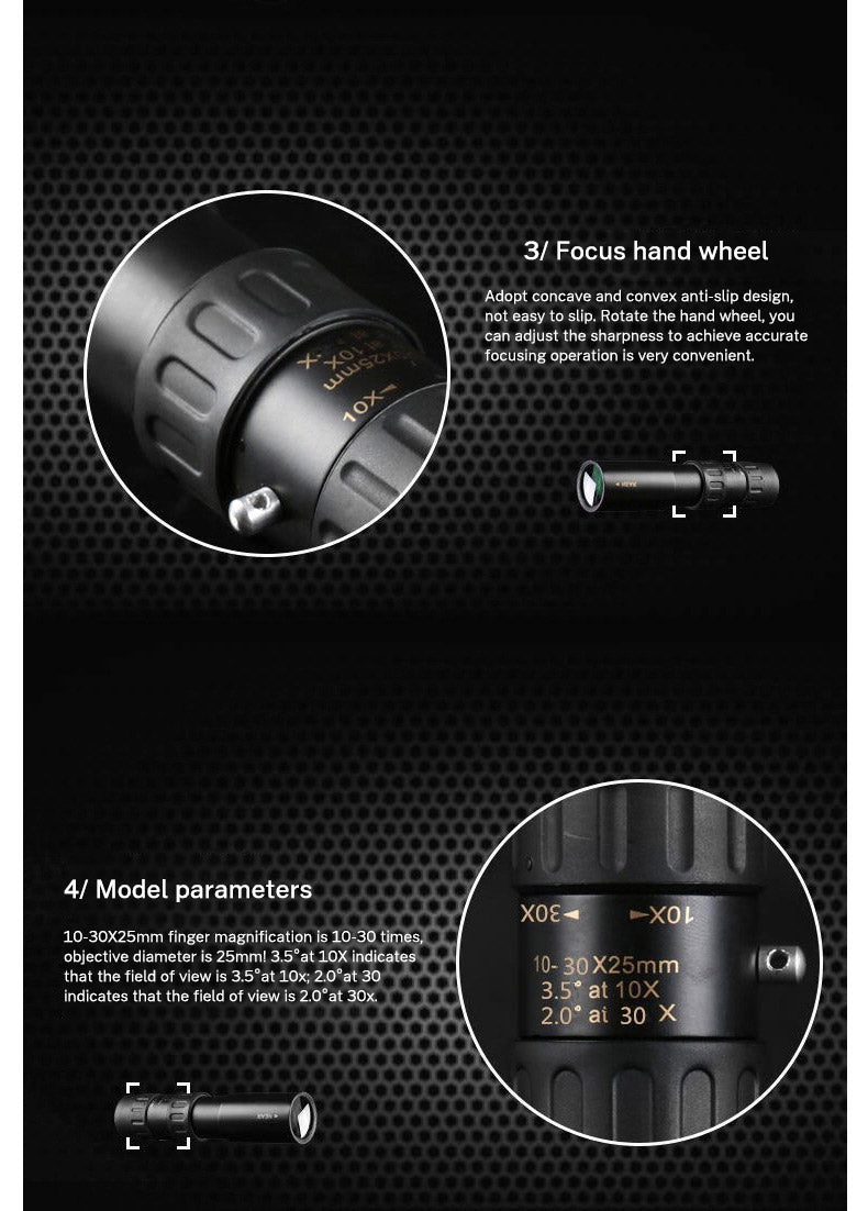 10-30×25 HD Zoom Monocular Telescope — Portable Long Range Spyglass for Hunting & Outdoor