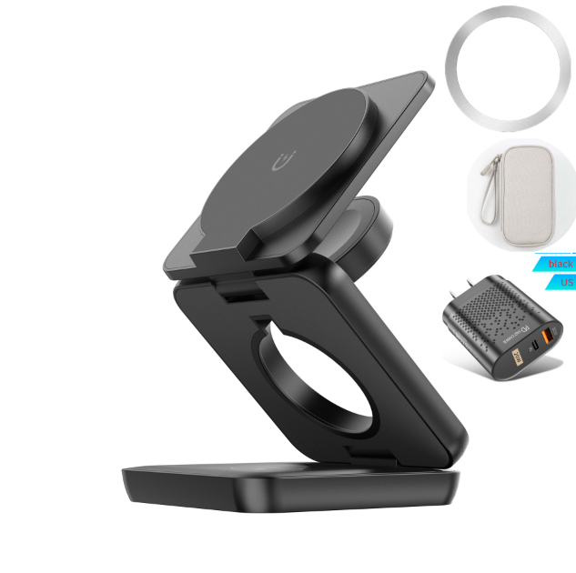 3-in-1 Foldable Magnetic Wireless Charger — 15W Fast Charge for iPhone, AirPods & Apple Watch