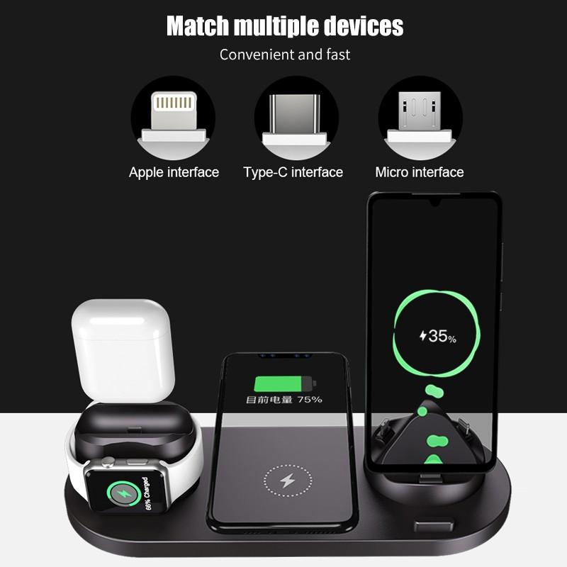 6-in-1 Wireless Charging Station – Fast Charge iPhone, Apple Watch, AirPods & Android