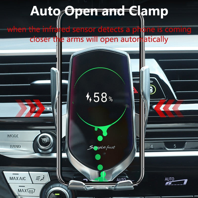 10W Qi Wireless Car Charger Mount — Auto-Clamp Phone Holder with Fast Charging