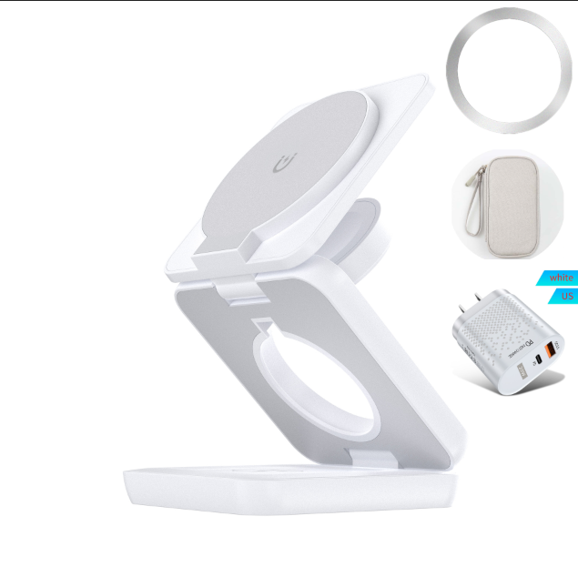 3-in-1 Foldable Magnetic Wireless Charger — 15W Fast Charge for iPhone, AirPods & Apple Watch