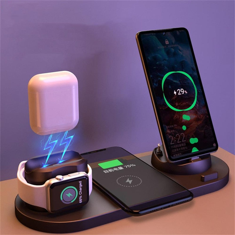 6-in-1 Wireless Charging Station – Fast Charge iPhone, Apple Watch, AirPods & Android