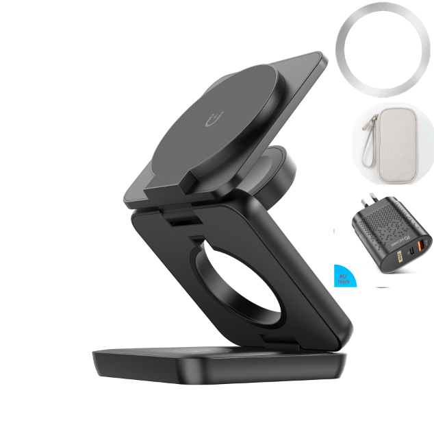 3-in-1 Foldable Magnetic Wireless Charger — 15W Fast Charge for iPhone, AirPods & Apple Watch
