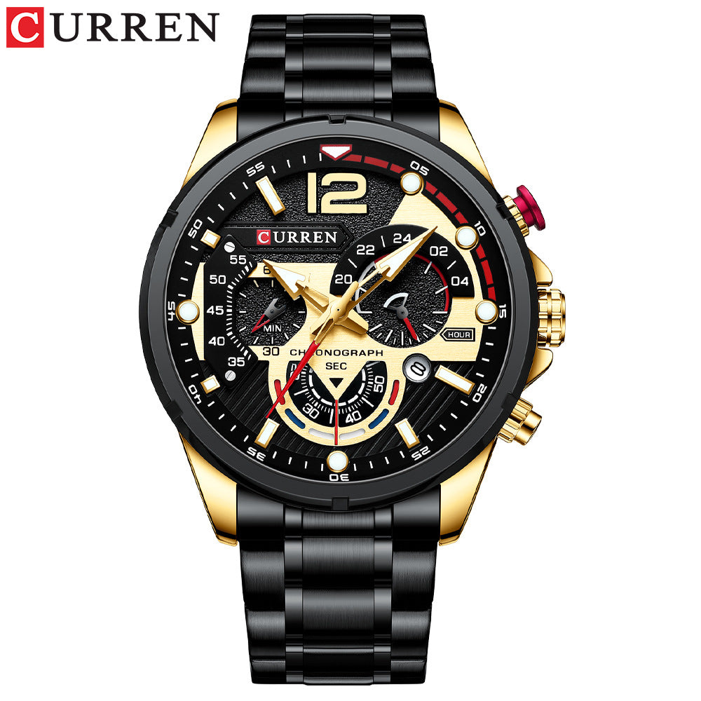 Men's Six-Pin Chronograph Watch | Steel Band Quartz Calendar