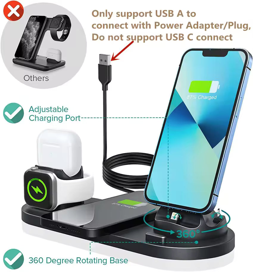 6-in-1 Wireless Charging Station – Fast Charge iPhone, Apple Watch, AirPods & Android