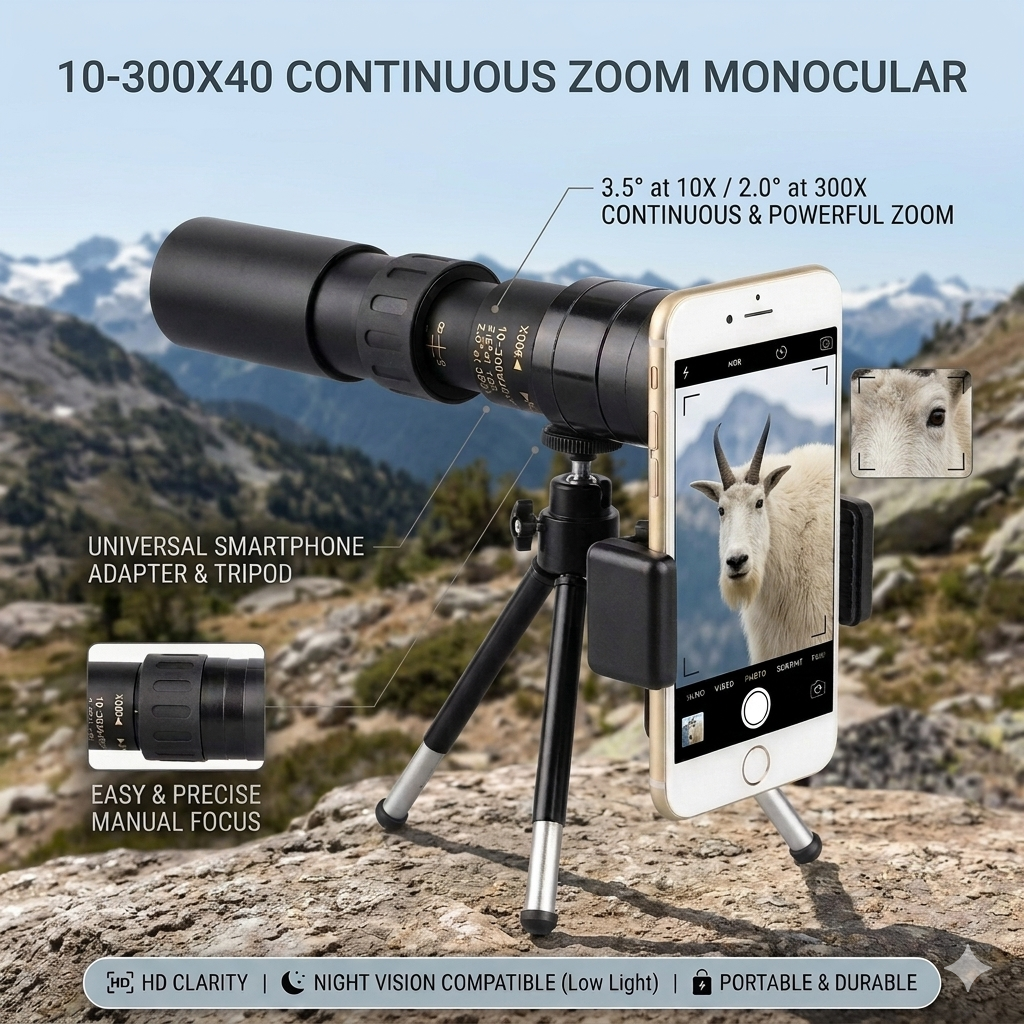 10-30×25 HD Zoom Monocular Telescope — Portable Long Range Spyglass for Hunting & Outdoor