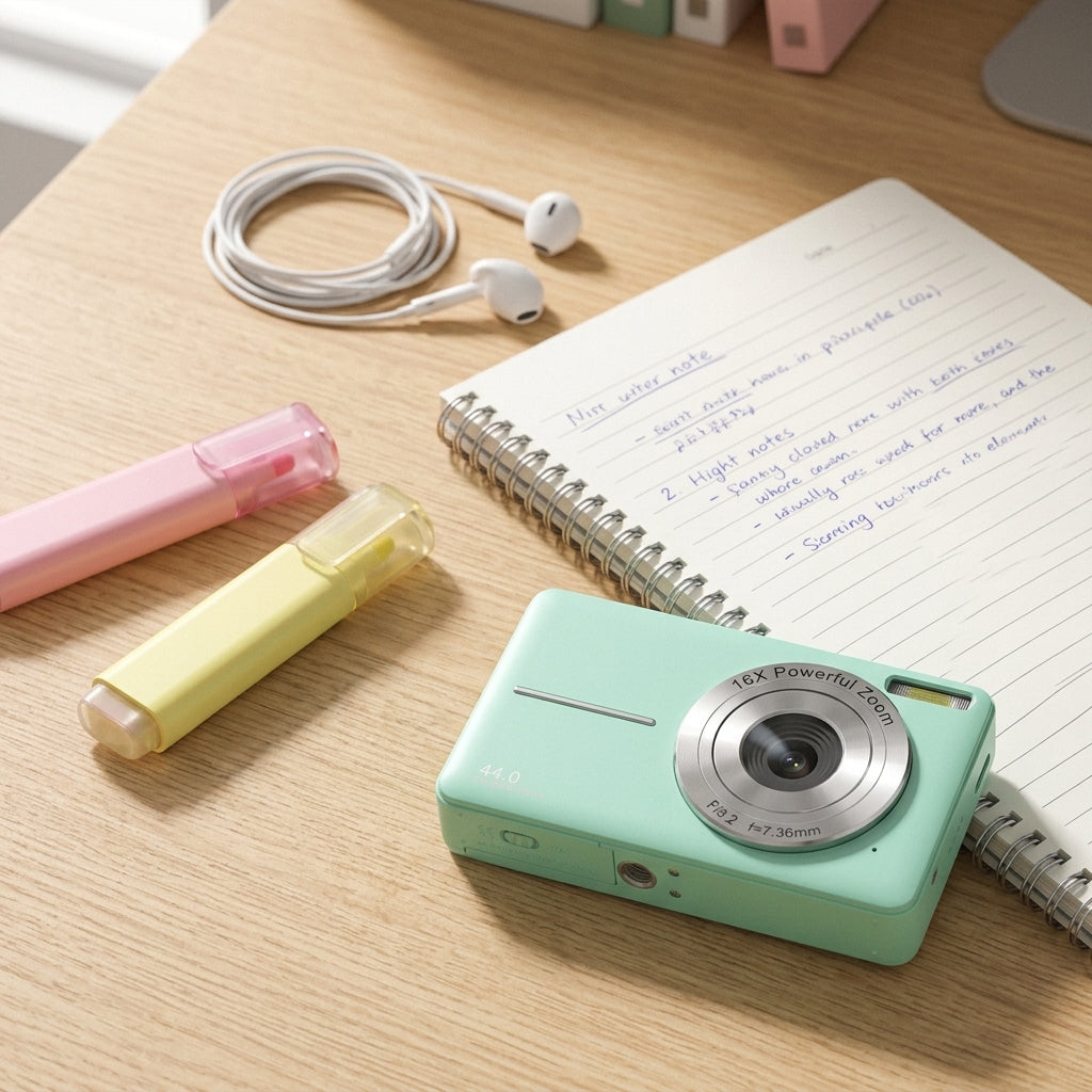 Compact digital camera — Student Desk Lifestyle | Generated by Modelize